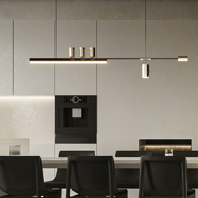 Diseñador minimalista italiano lámpara de comedor nórdica minimalista bar sala de estudio hotel de recepción larga línea candelabrada