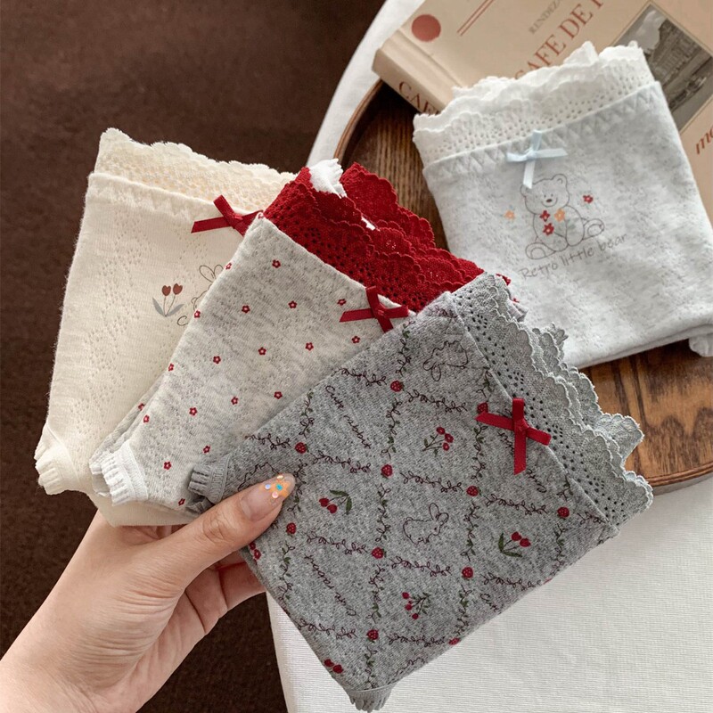 Childlike Story~Japanese Style Sweet Floral Briefs Cute Cartoon Print Girly Underwear Women's 2025 New Style