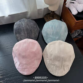 前进帽夏季女薄款复古纯色文艺百搭画家帽日韩可调节古风贝雷帽
