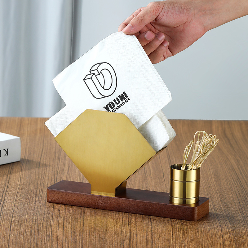 Creativo asiento de toallas de acero inoxidable estante cuadrado restaurante hotel estante de toallas de escritorio simple estante de servilletas asiento de prensa europea