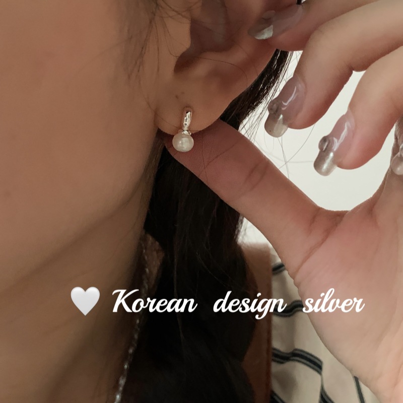 韓國ins小眾設計飾品 S925純銀提燈珍珠耳釘 氣質百搭養耳洞女