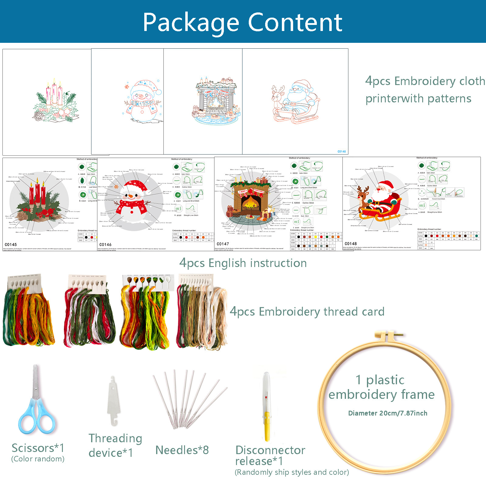 Compre un conjunto de cuatro piezas de Navidad para obtener 20 cm de tela + tijeras + desmonteador + perforador de hilo