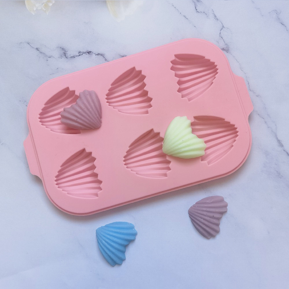 6 conchas en forma de corazón 75 molde de silicona pastel helado pudín molde de postre jabón utensilios