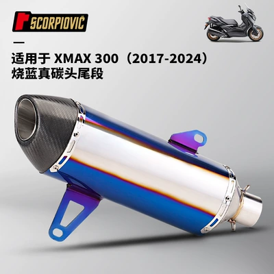 Xmax300 Stainless Steel Tail: Motorcycle exhaust pipe - xmax300-tail-section-half-blue-real-carbon-head