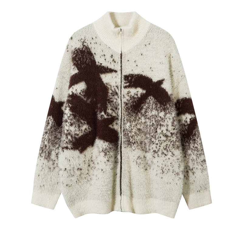 Men's Clothing High Street Trendy All-match Personalized Printed Loose Cardigan Sweater Men's Trendy Brand Lazy Style Casual Knitwear_voghion.com