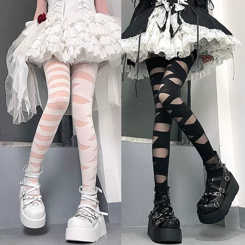 Белая эластичная повязка, японский пояс, тонкие колготки, стиль Lolita
