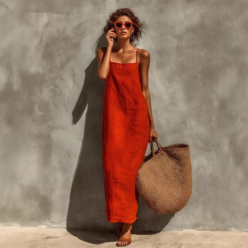 2026 European and American Cross-Border New Style Spaghetti Strap Square Neck Design Classic Bohemian Vacation Style Dress 2026 European and American Cross-Border New Style Spaghetti Strap Square Neck Design Classic Bohemian Vacation Style Dress