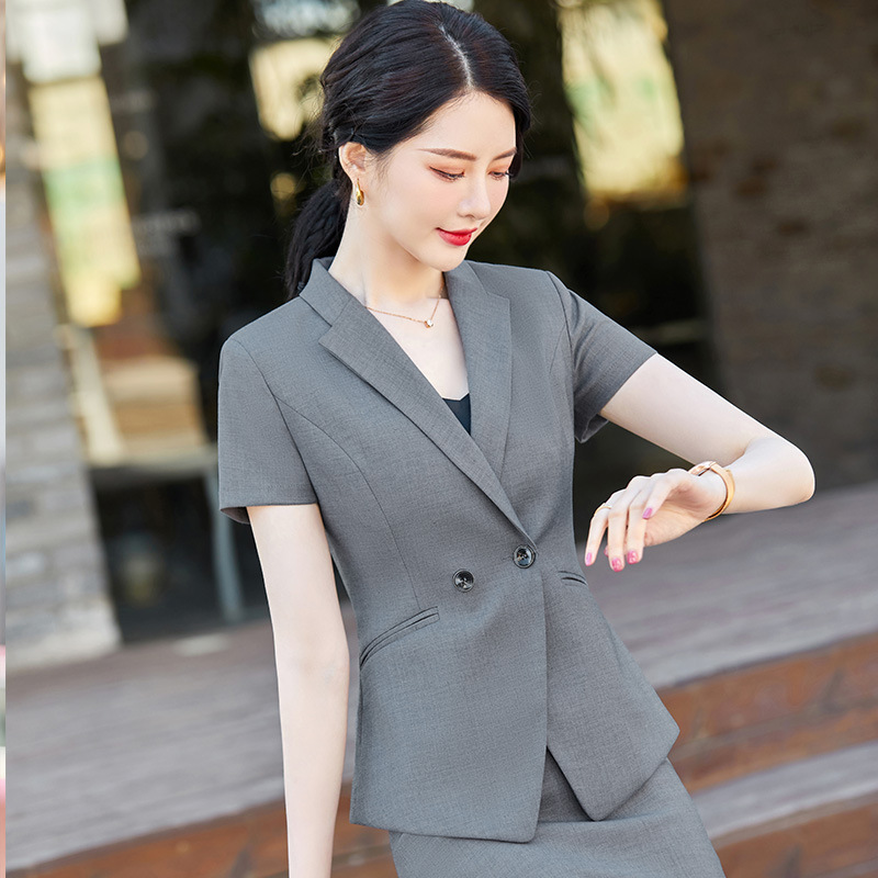 高级感短袖职业装西装套装女夏季新款正装气质酒店经理工作服套裙