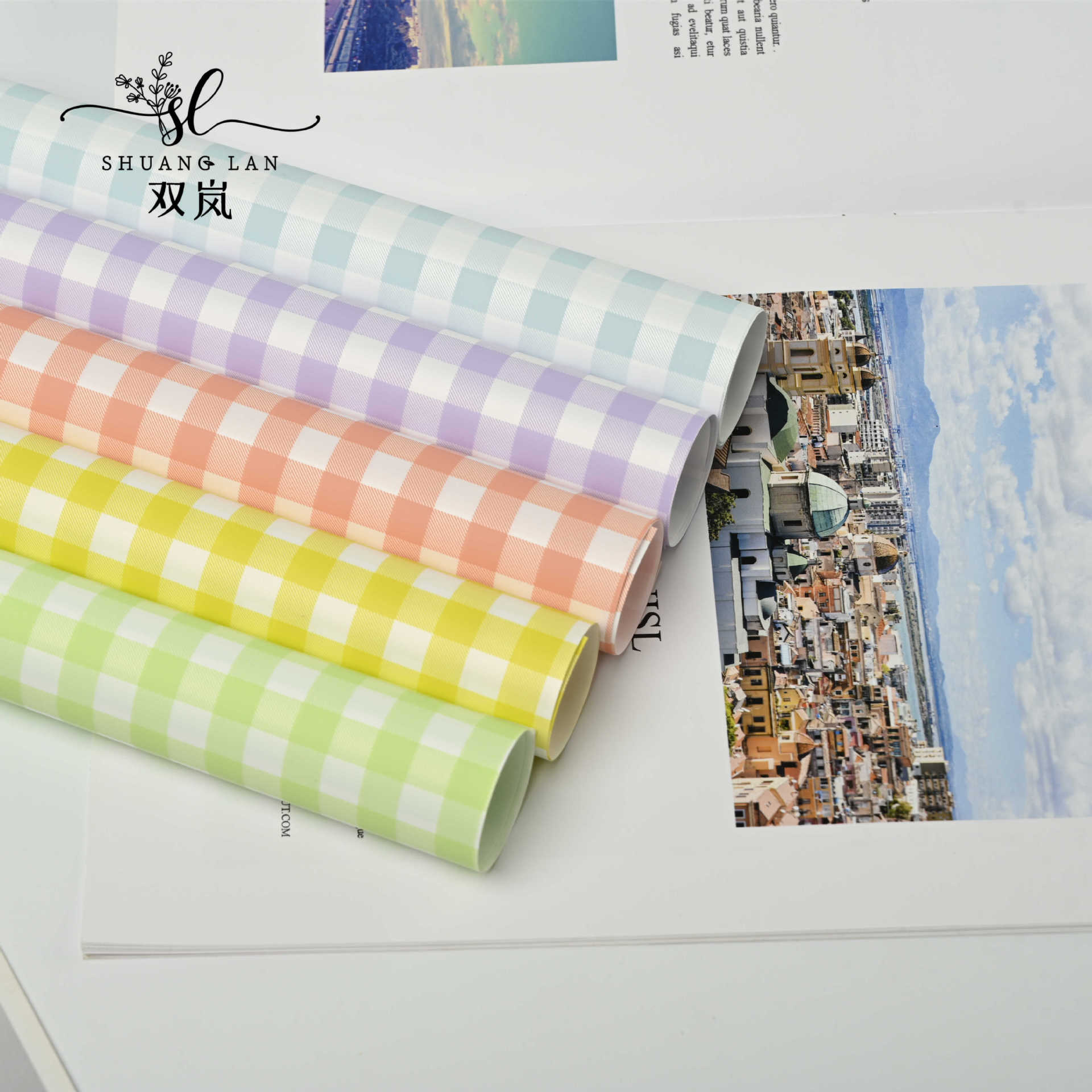 夏日格纹包花纸格子花束包装纸防水鲜花礼物纸鲜花包装资材花店