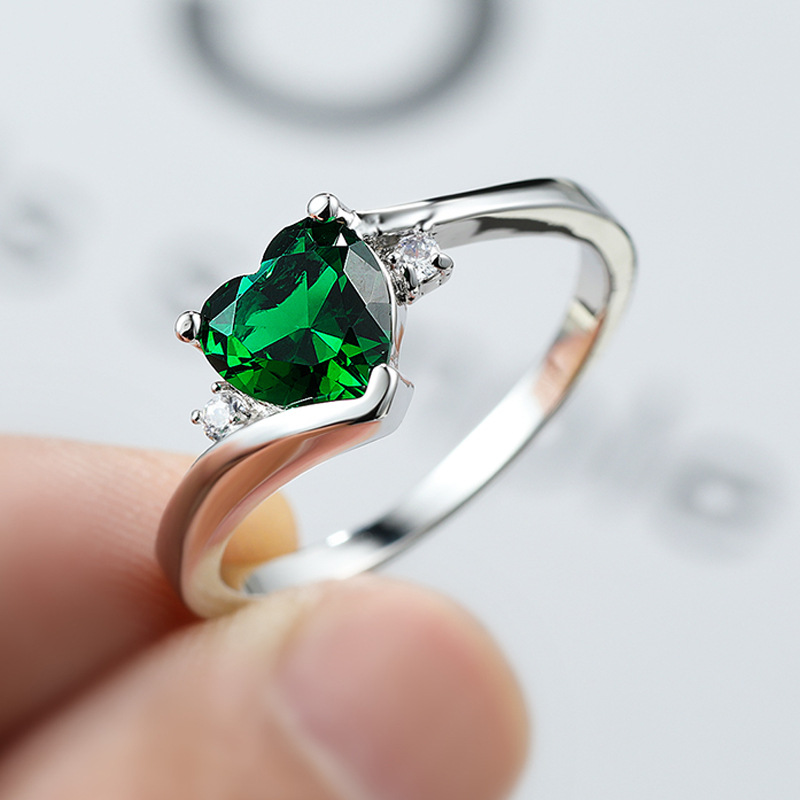 Foreign Trade New Wish Amazon Heart Micro-Paved Aqua Blue Zircon Ring Women's Fashion Wedding Engagement Jewelry