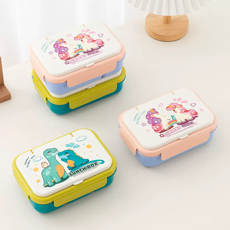 食品级塑料卡通学生饭盒大容量分格上班族便携午餐盒可微波加热