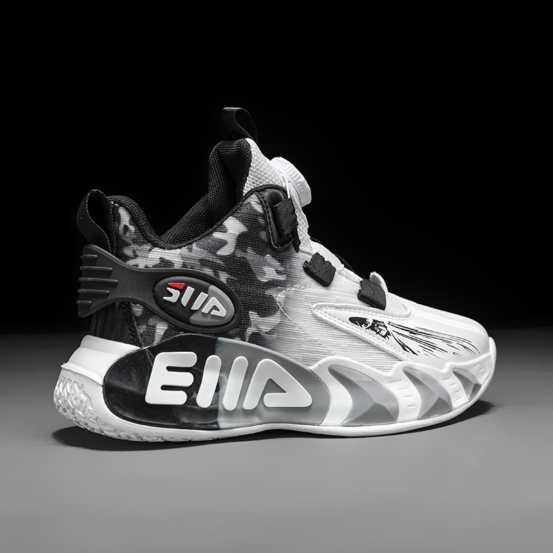 Zapatos infantiles de baloncesto para niños primavera y verano nuevos zapatos de deporte transpirables de malla botón giratorio zapatos de correr para niños