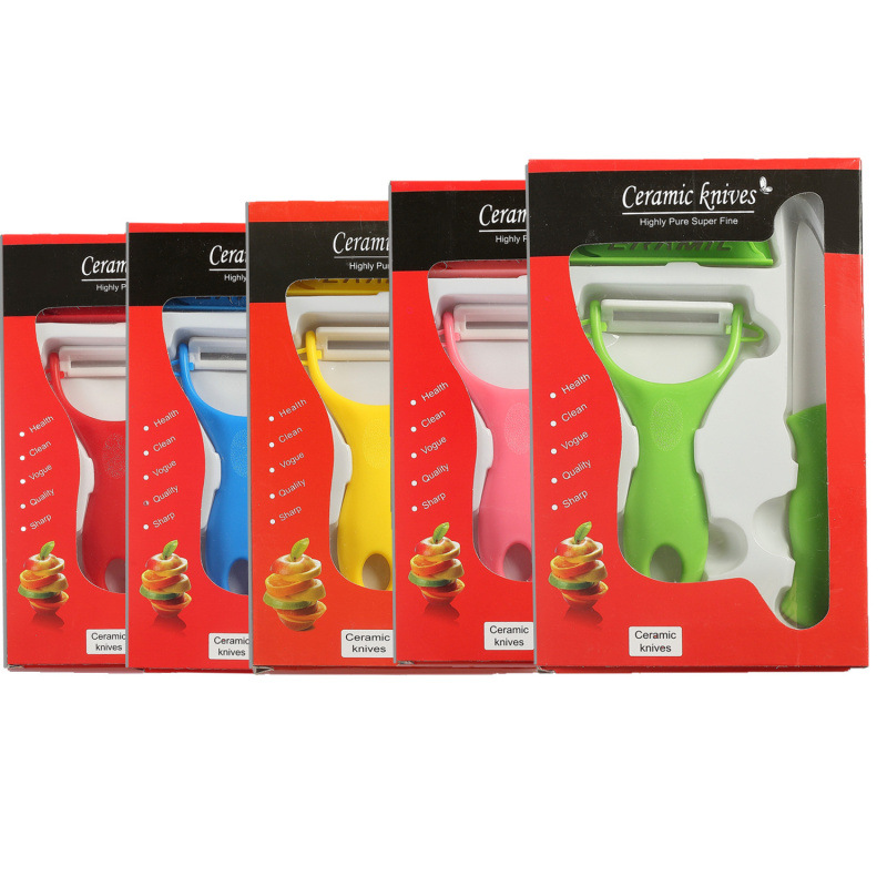 Fábrica directa cuchillo de cerámica cuchillo de frutas de tres pulgadas mini regalo conjunto de dos piezas