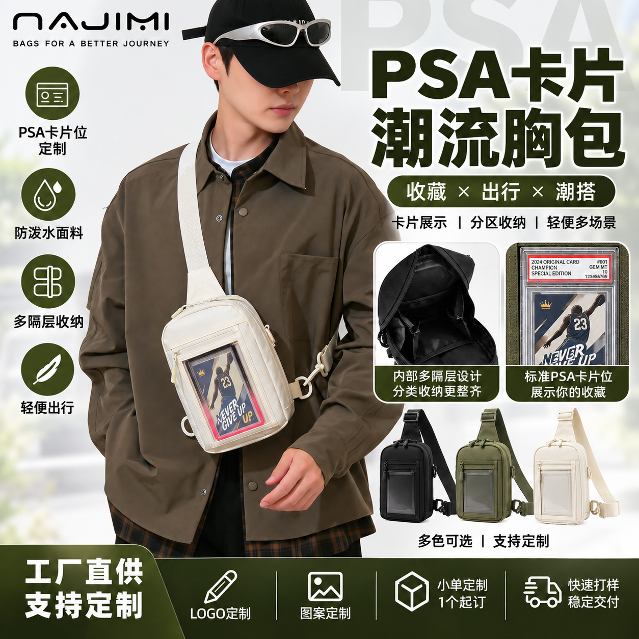 Cross-border PSA card chest bag, unisex design, crossbody bag for card collection and display, shoulder bag, supports logo customization