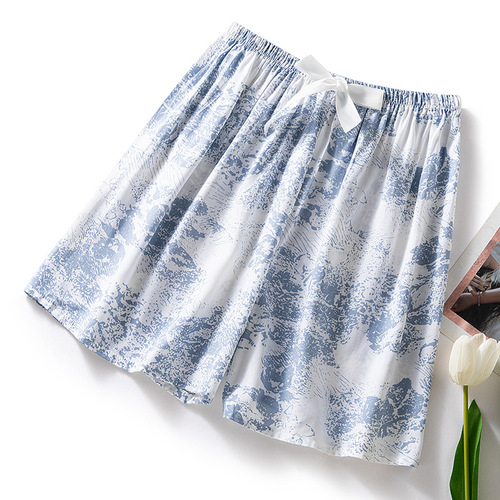 Summer cotton satin pajama pants for women, thin and stylish short pants, artificial cotton, loose, can be worn outside, single pants for plus size, home three-quarter pants