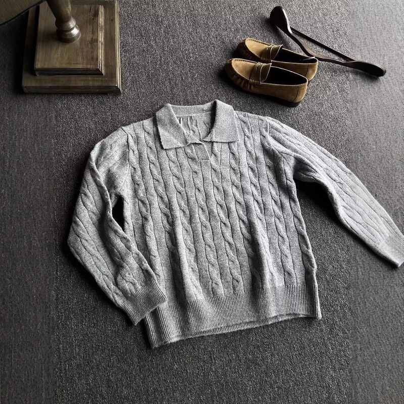 Heavyweight Boxy Loose Soft Knitted Sweater for Men, Autumn/Winter American Style Turn-Down Collar Retro Loose Casual Versatile Sweater
