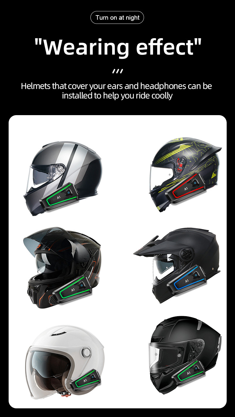 Cool Lighting Motorcycle Helmet Bluetooth Headset Full-Face Half-Face Three-Quarter Helmet Riding Intercom Helmet Headset