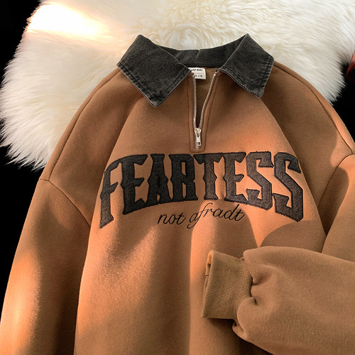 Half-zip POLO neck guard jacket for men, without hat, winter American-style coat, autumn and winter oversize heavy-duty tough top