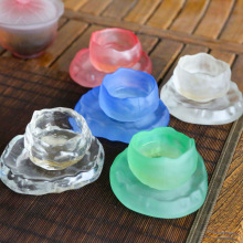 粉色琉璃茶杯冰冻烧磨砂主人杯夫人品茗杯女士上神单杯盖碗公道杯