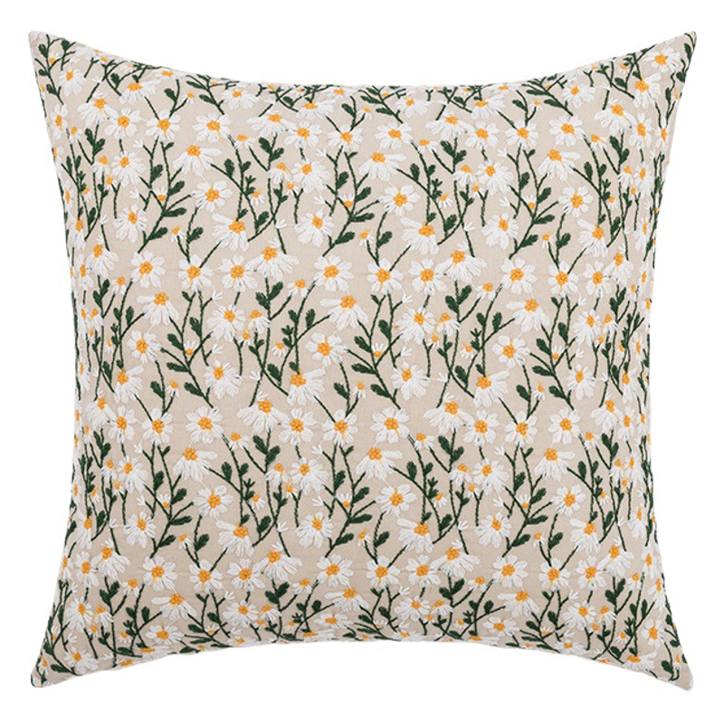 Bordado Margarita Floral Funda de Almohada de lujo ligero estilo pastoral cama y desayuno ventana de la Bahía almohada cojín extraíble y lavable almohada cuadrada