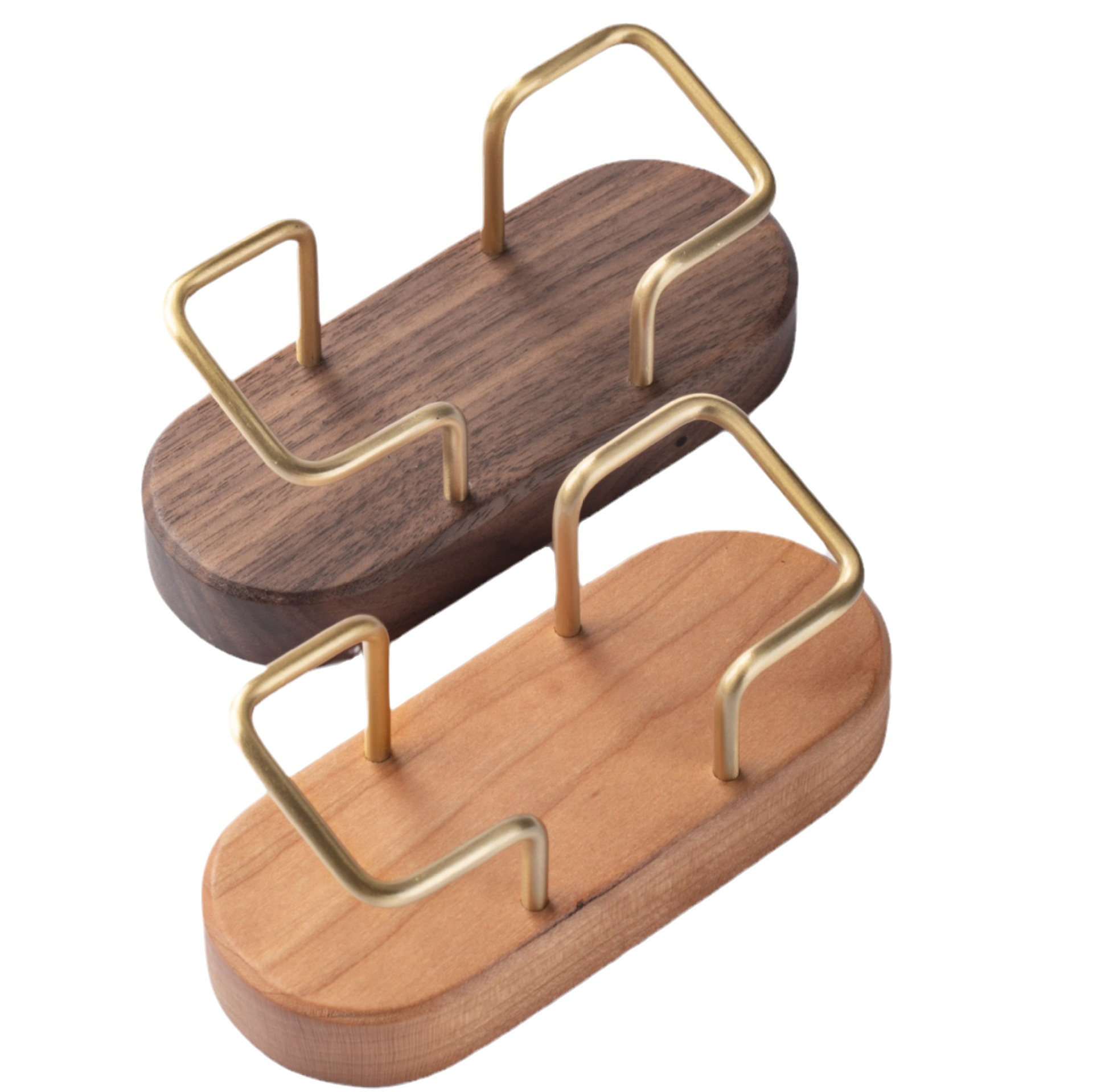 Caja de tarjeta de visita ovalada de madera maciza caja de almacenamiento de tarjeta de visita de madera creativa titular de tarjeta de visita de latón simple titular de caja de tarjeta al por mayor