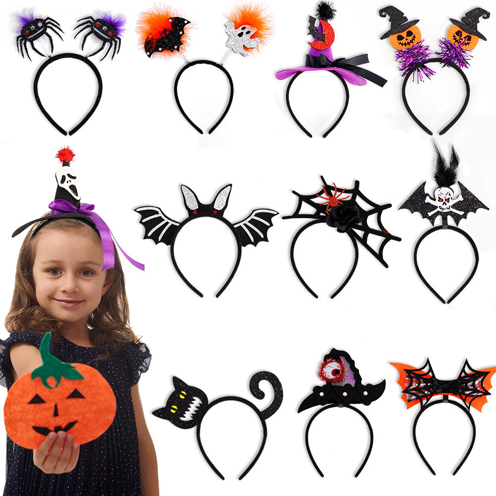 Nueva diadema de fiesta de Halloween, festival de fantasmas europeo y americano, mascarada, tocado divertido, sombrero de bruja tridimensional, diadema de araña