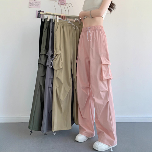 Overalls for women, American summer thin new style, small casual straight high-waist mountaineering wide-leg pants