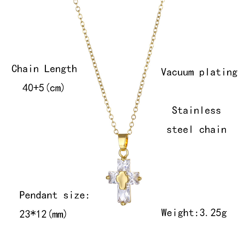 Retro Cross Stainless Steel Inlaid Zircon Pendant Necklace 1 Piece