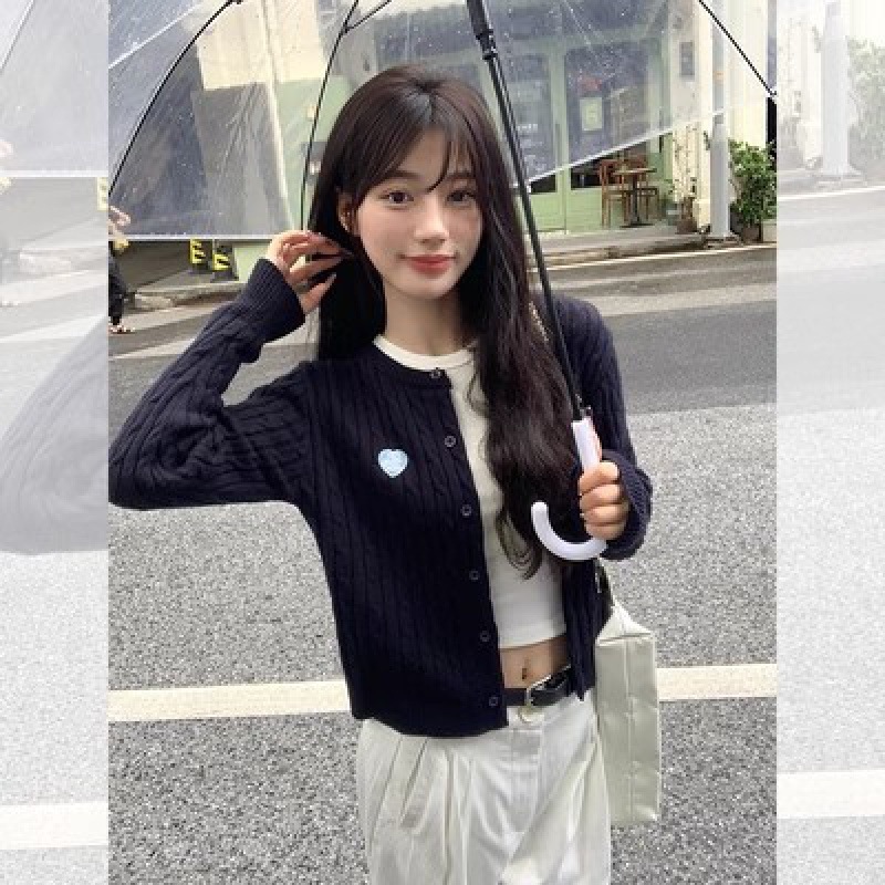 レディースニットカーディガン、秋の韓国風スリムフィット、個性的なセーター、麻模様のアウターウェア、ウールセーター|undefined