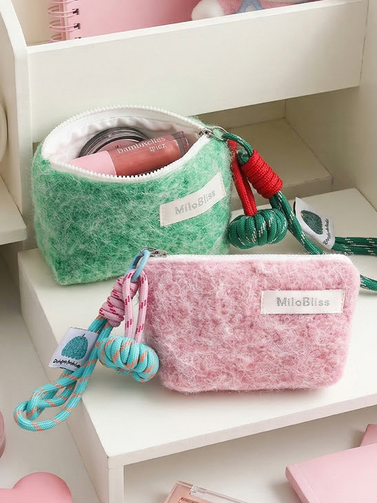 Nécesaire de Felpa Simple y de Moda, de Color Sólido, Portátil para el Día a Día