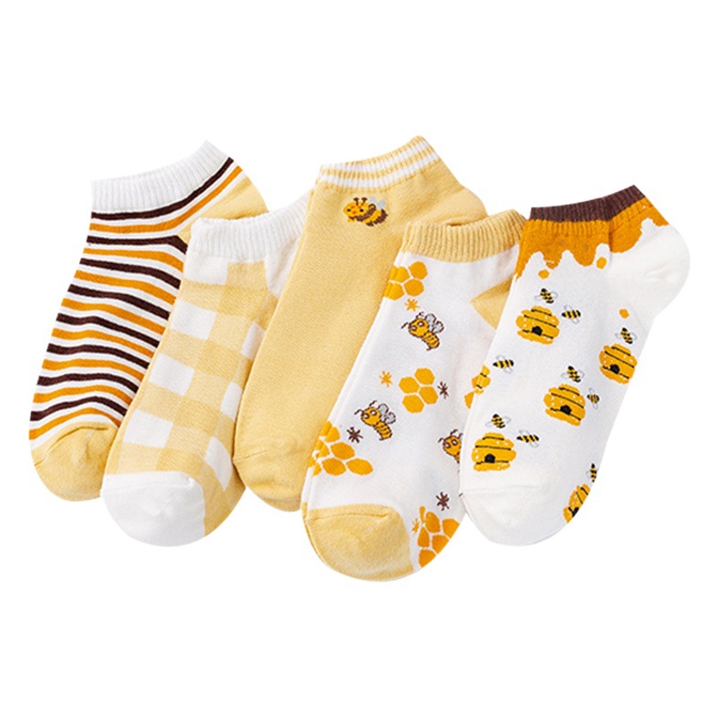 Zhuji calcetines producción abeja serie amarilla primavera y otoño de corte bajo barco corto calcetines ins moda calcetines de mujer