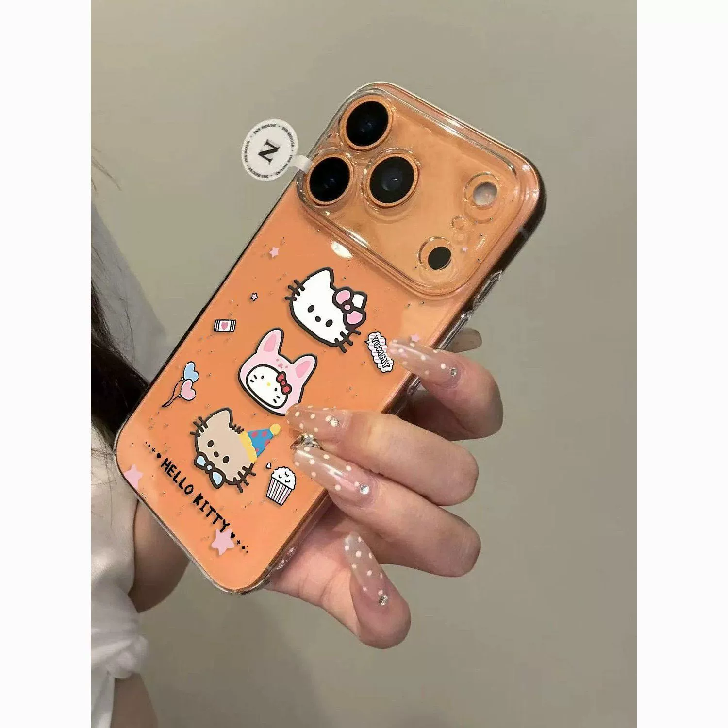 Вливание чернил Hello Kitty подходит для Apple 17 16promax с тонким отверстием мягкий корпус 13 14 15 мультяшный стиль 16pro