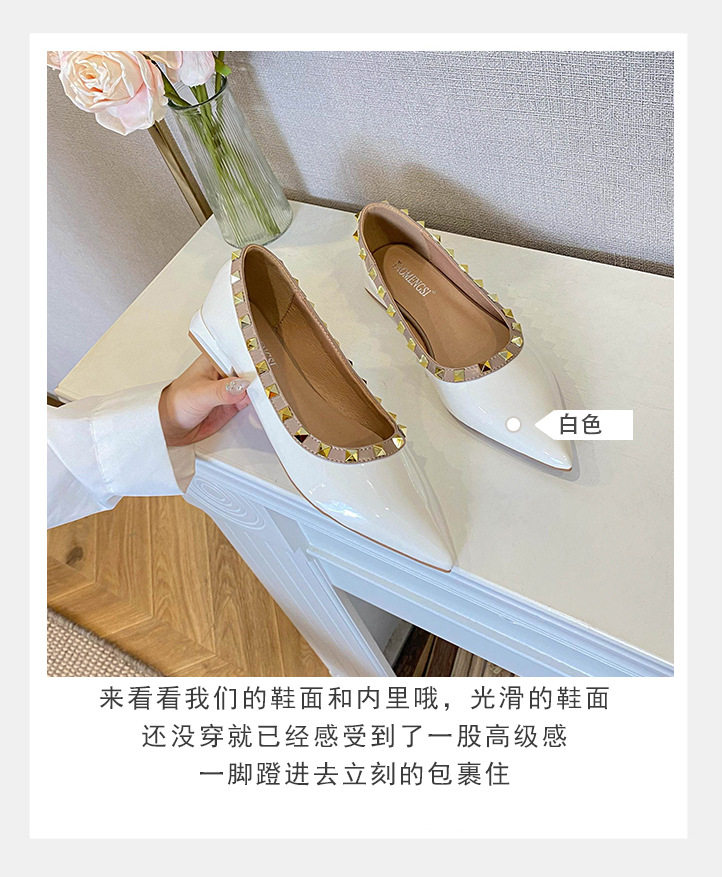 Giày lười nữ mũi nhọn quai ngang đính đá gót thấp 1-3 cm — mơ, trắng chi tiết 7