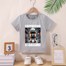 2025欧洲热卖 儿童时尚T恤 卡布奇诺暗杀者印花 休闲圆领