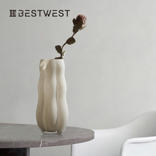 博西家居 乳白色不规则玻璃花瓶摆件 现代简约ins家居客厅花器