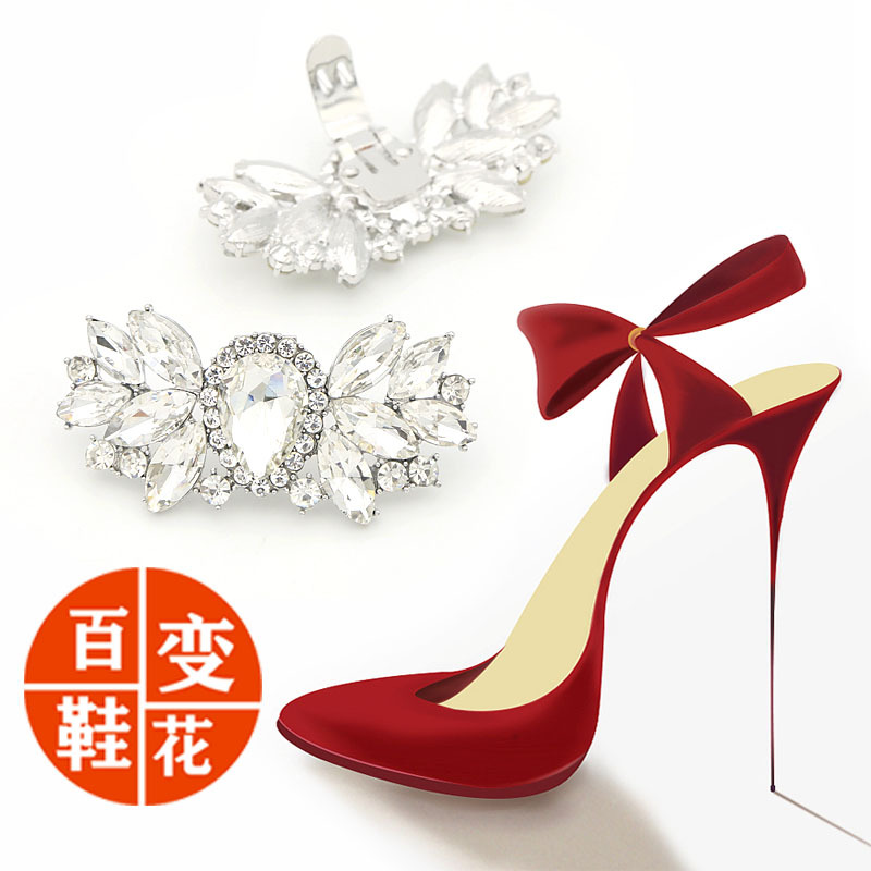 Accesorios para zapatos de tacón alto transfronterizos, flores de lazo para zapatos, hebillas para zapatos de novia, decoraciones desmontables para zapatos, accesorios decorativos, adornos de cristal para zapatos