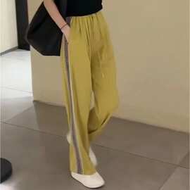 冰丝防晒休闲裤女夏季薄款小个子垂感显瘦直筒拖地拼接运动卫裤子