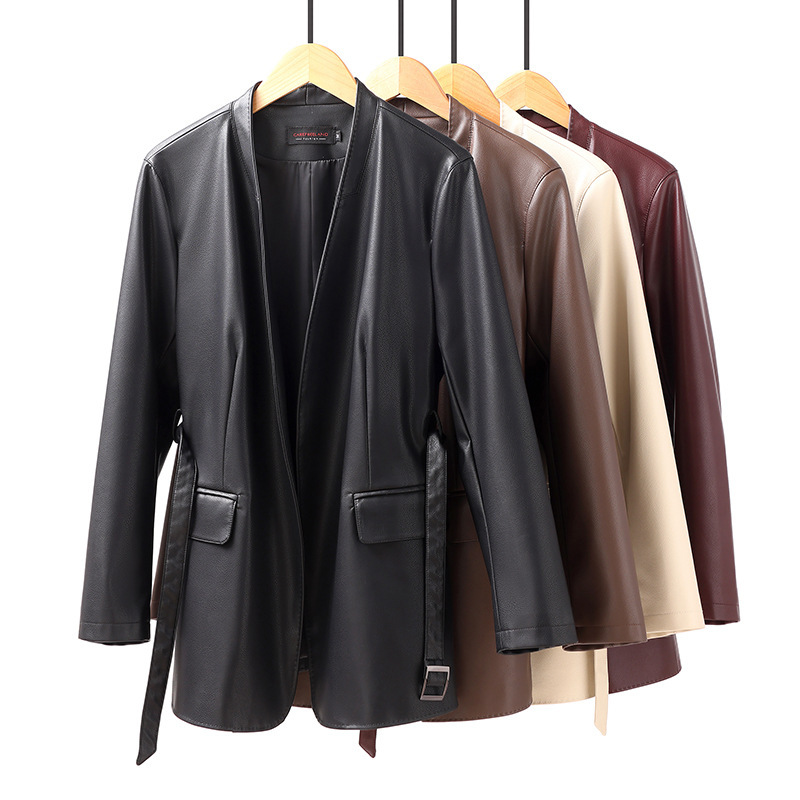 Leather Jacket for Women, Short Style, Round Neck, Pink, Age-Reducing, Sheepskin, New Autumn and Winter Model, Suitable for Petite Sizes Leather Jacket for Women, Short Style, Round Neck, Pink, Age-Reducing, Sheepskin, New Autumn and Winter Model, Suitable for Petite Sizes