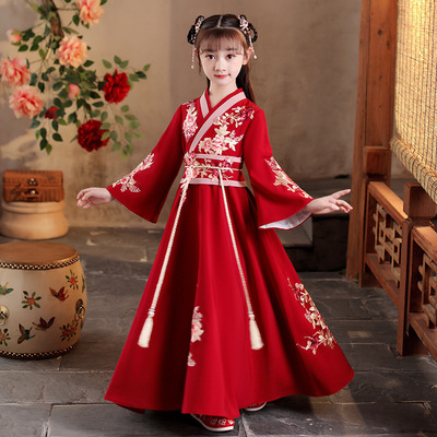Girls kids red hanfu Chinese Princess dress hanfu fairy dress Chinese ancient costume outfit Ru skirt fairy  hanfu skirt