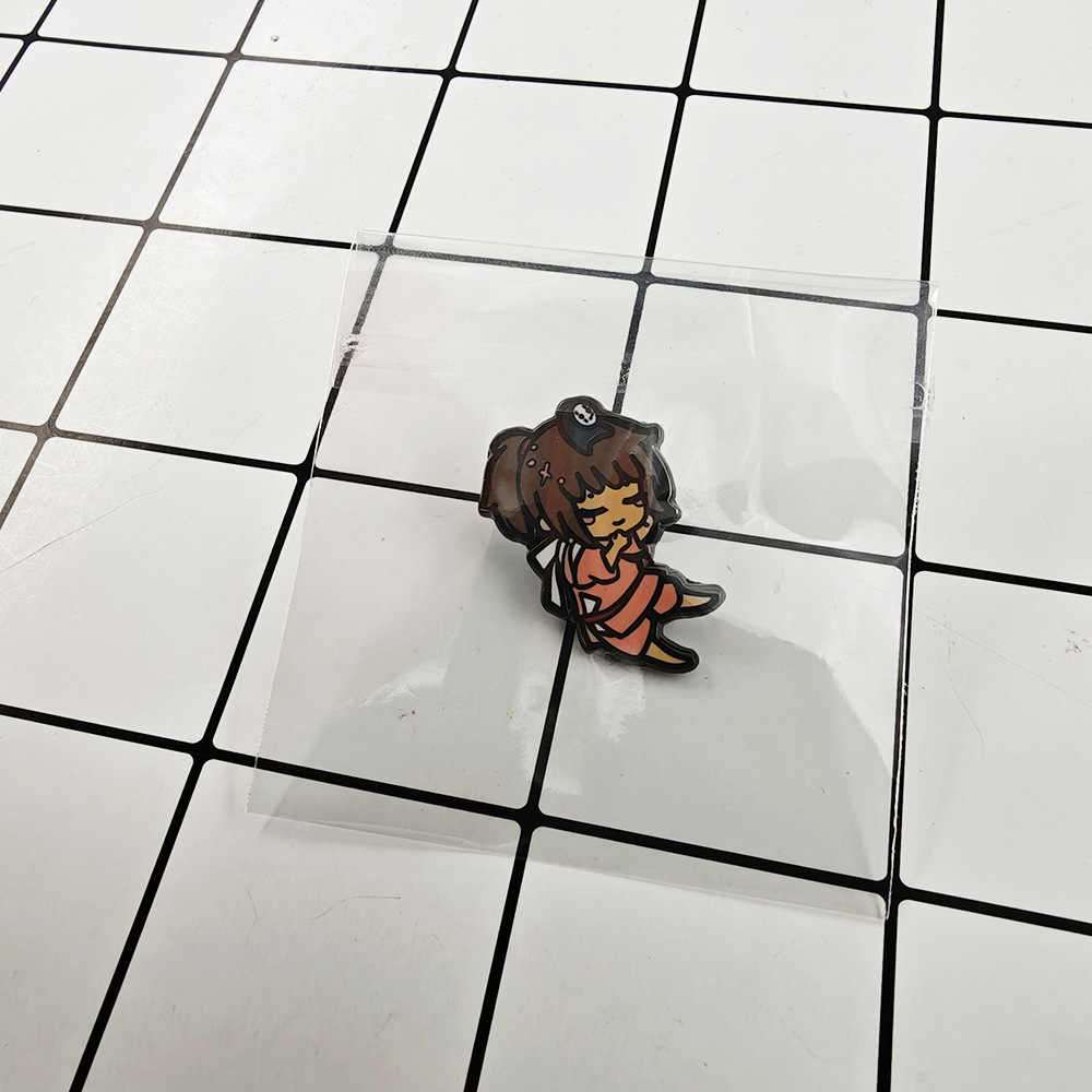 Q-version hot spring hotel staff enamel pin, anime badge, cute collectible accessory, fan gift