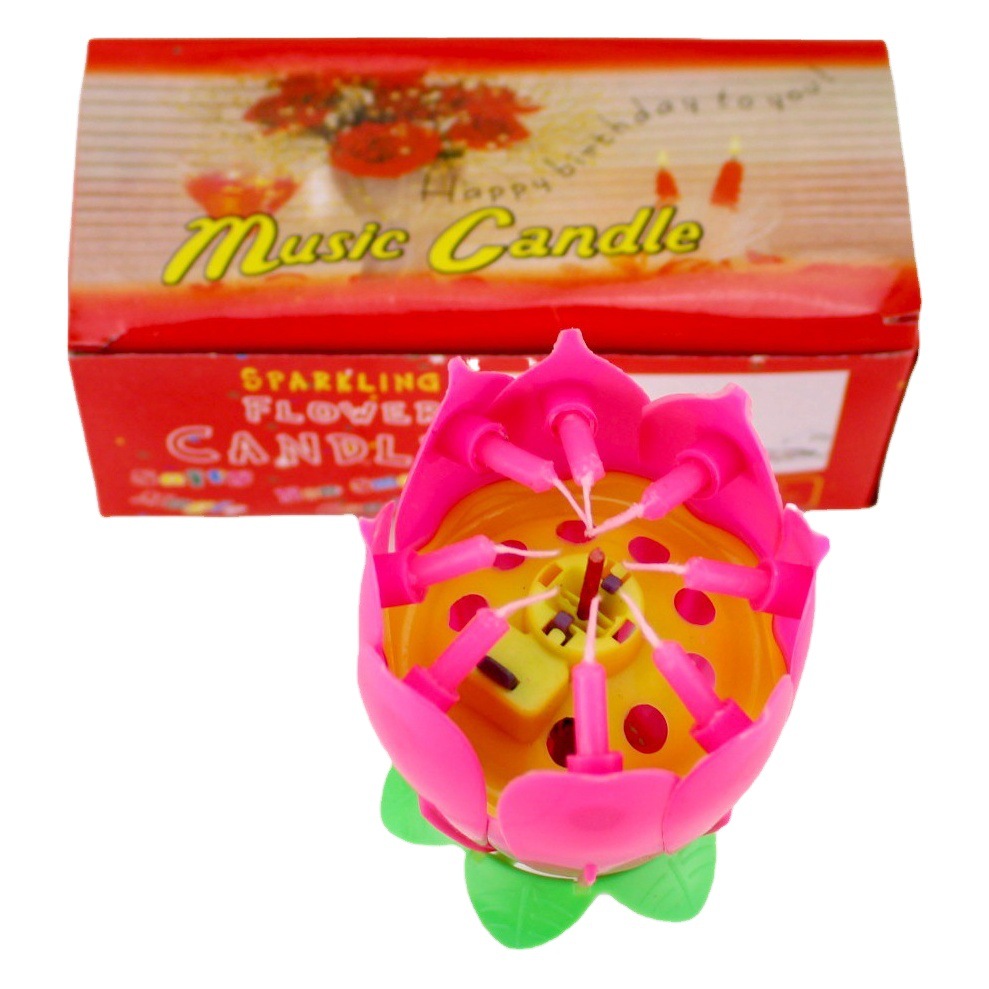 Fábrica al por mayor electrónica Lotus cumpleaños música vela fiesta pastel floreciente sola capa pequeña Inglés Vela de Loto