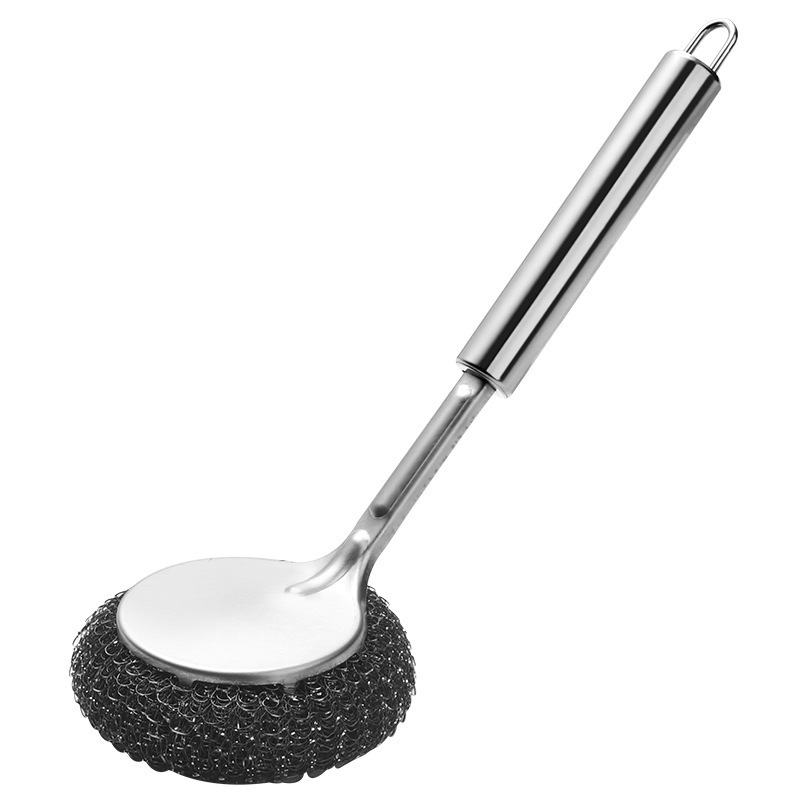 mayorista de acero inoxidable con mango de cepillo largo para cocina especial para lavar la olla bola de alambre de acero para lavar los platos y limpiar la olla cepillo artefacto mágico