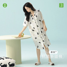 【抗菌新疆棉】春夏季拉架棉睡裙女夏中长裙纯棉短袖宽松版家居服