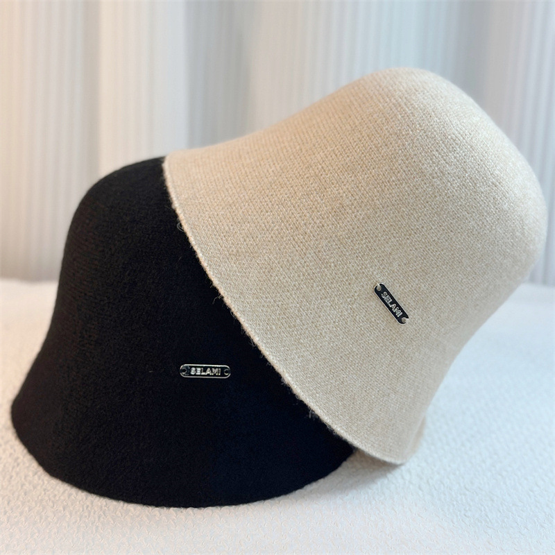 Qadın üçün yun balıqçı papağı, payız-qış retro bucket şlyapa