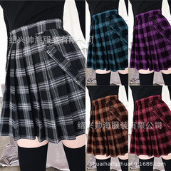 外国貿易の新型弾力性プリント学院風文芸レトロ気質淑女格子高腰スカートワンピース