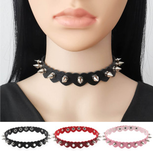 New Cross-border Necklace Leather Love Collar Punk Personality Fashion Peach Heart Spiked Neck Chain Necklace Collarbone Necklace