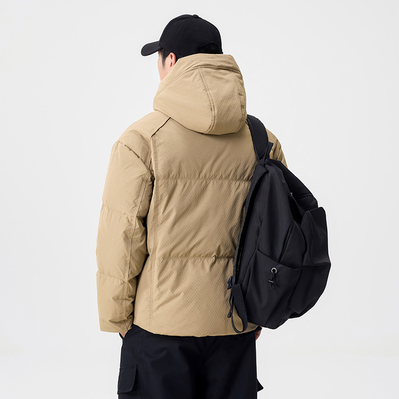 2025 invierno nuevo chaqueta de plumón de moda hombre chaqueta caliente con capuzas de alta maría color khaki impermeable con marca de algodón colgante image 4
