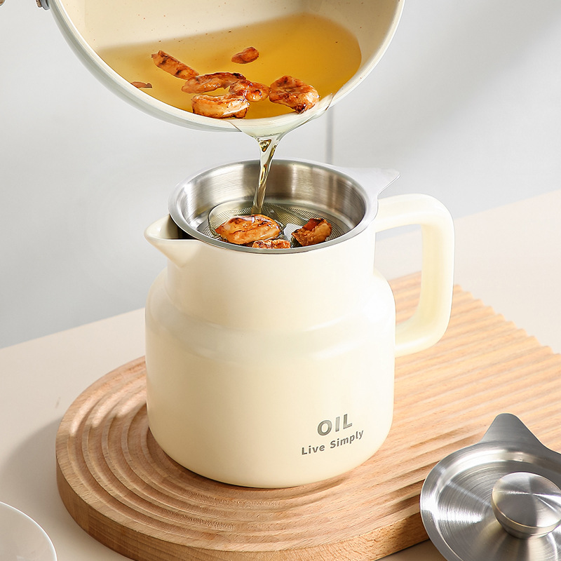 陶瓷滤油壶厨房剩油过滤器大容量储油壶带滤网家用把手猪油罐带盖