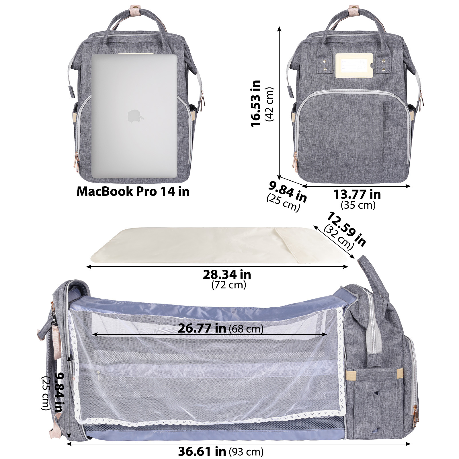 Bolsa de mamá de gran capacidad bolsa de mamá para salir bolsa de cama plegable para bebés bolsa de hombro multifuncional portátil para madre y bebé