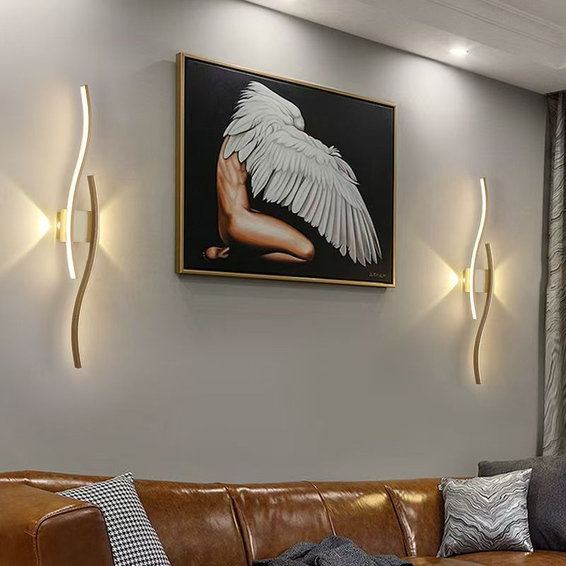 Líneas creativas minimalistas nórdicas lujosas lujosas de fondo de la sala de estar atmósfera de lámpara de pared LED moderna y minimalista cabecera de cama del dormitorio